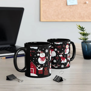 Festive Snowman 11oz Black Mug - Christmas Decoration - Dipaliz - Mugs