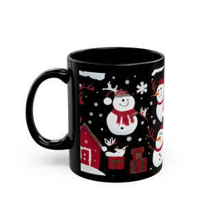 Festive Snowman 11oz Black Mug - Christmas Decoration - Dipaliz - Mugs