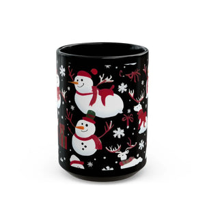 Festive Snowman 11oz Black Mug - Christmas Decoration - Dipaliz - Mugs