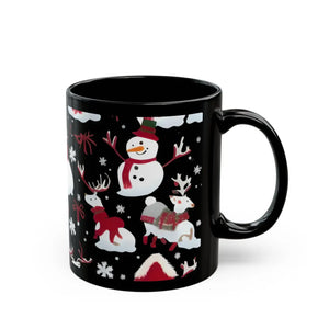 Festive Snowman 11oz Black Mug - Christmas Decoration - Dipaliz - Mugs
