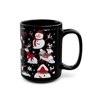 Festive Snowman 11oz Black Mug - Christmas Decoration - Dipaliz - Mugs