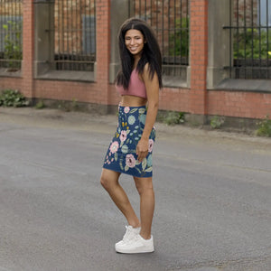 Navy Blue Floral Mini Skirt - Spring Stretch - Dipaliz - Skirts - l