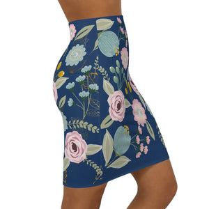 Navy Blue Floral Mini Skirt - Spring Stretch - Dipaliz - Skirts - l
