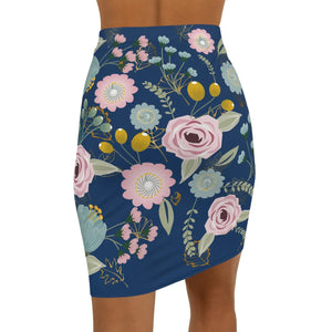 Navy Blue Floral Mini Skirt - Spring Stretch - Dipaliz - Skirts - l
