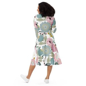 Floral Midi Dress – Long Sleeve Spring Flowers - Dipaliz - Dresses - Xs