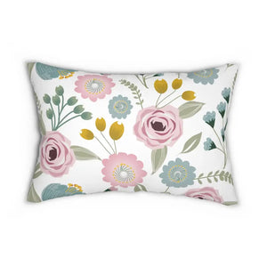 Home Decor - Spun Polyester Lumbar Pillow - Pastel Spring Flowers - Dipaliz 20’’ × 14’’
