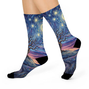 Dipaliz Starry Night Tree Crew Socks Cushioned Comfort