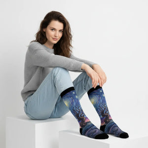 Dipaliz Starry Night Tree Crew Socks Cushioned Comfort