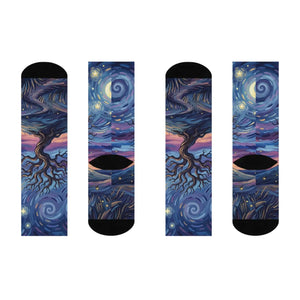Dipaliz Starry Night Tree Crew Socks Cushioned Comfort
