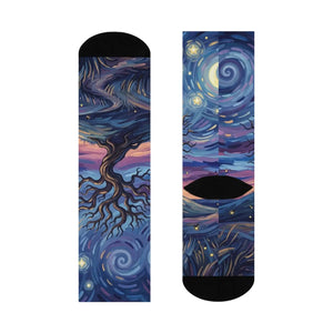 Dipaliz Starry Night Tree Crew Socks Cushioned Comfort