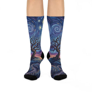 Dipaliz Starry Night Tree Crew Socks Cushioned Comfort