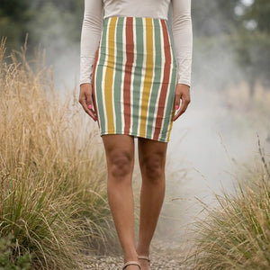 Dipaliz Striped Pencil Skirt Vertical Stripe Midi Stretch - Skirts