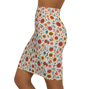 Dipaliz Sunflower Pencil Skirt Retro Wildflower Print - Skirts