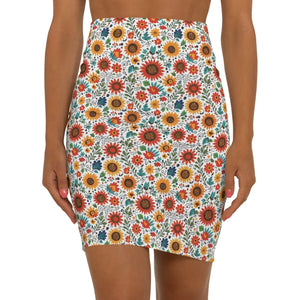 Dipaliz Sunflower Pencil Skirt Retro Wildflower Print - Skirts