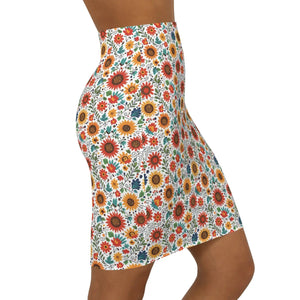 Dipaliz Sunflower Pencil Skirt Retro Wildflower Print - Skirts