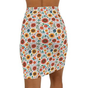 Dipaliz Sunflower Pencil Skirt Retro Wildflower Print - Skirts