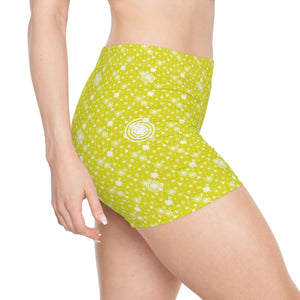 Lemon Yellow Womens Shorts - Swirl Pattern Summer - Dipaliz