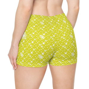 Lemon Yellow Womens Shorts - Swirl Pattern Summer - Dipaliz