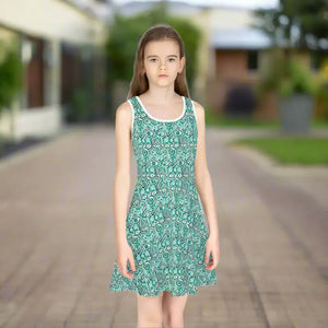 Girls Sleeveless Sundress - Teal Pattern Summer Style - Dipaliz - Dresses