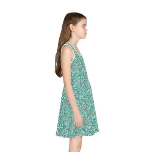 Girls Sleeveless Sundress Teal Pattern Summer Style Dipaliz - Dresses