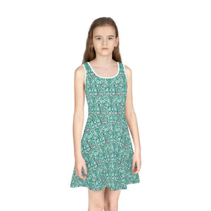 Girls Sleeveless Sundress Teal Pattern Summer Style Dipaliz - Seam Thread Color Automatically Matched to Design / 2t