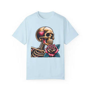 Skull with Rose Tee - Edgy Cotton Skeleton Design - Dipaliz - T-shirts