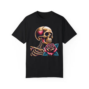 Skull with Rose Tee - Edgy Cotton Skeleton Design - Dipaliz - T-shirts