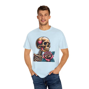 Skull with Rose Tee - Edgy Cotton Skeleton Design - Dipaliz - T-shirts