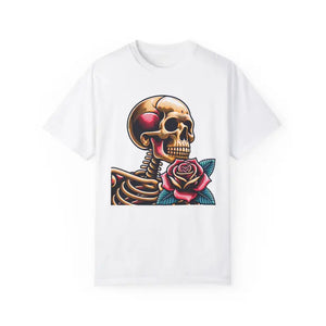 Skull with Rose Tee - Edgy Cotton Skeleton Design - Dipaliz - T-shirts