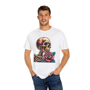 Skull with Rose Tee - Edgy Cotton Skeleton Design - Dipaliz - T-shirts