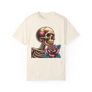 Skull with Rose Tee - Edgy Cotton Skeleton Design - Dipaliz - T-shirts