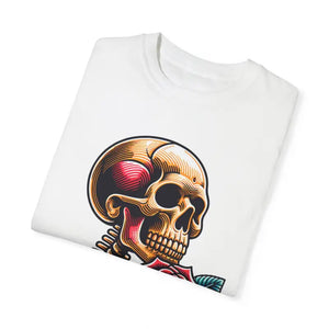 Skull with Rose Tee - Edgy Cotton Skeleton Design - Dipaliz - T-shirts