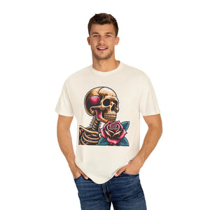 Skull with Rose Tee - Edgy Cotton Skeleton Design - Dipaliz - T-shirts