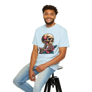 Skull with Rose Tee - Edgy Cotton Skeleton Design - Dipaliz - Chambray / s - T-shirts