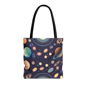 Vibrant Planets Tote Bag - Cosmic Print Polyester - Dipaliz - Bags