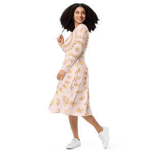 Snowflake Print Long Sleeve Midi Dress - Winter - Dipaliz - Dresses - Xs