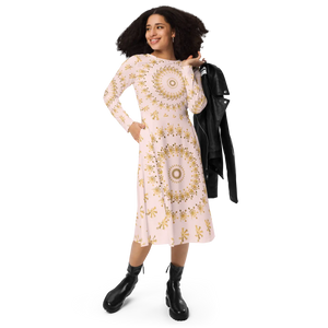 Snowflake Print Long Sleeve Midi Dress - Winter - Dipaliz - Dresses - Xs