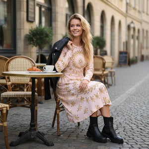 Snowflake Print Long Sleeve Midi Dress - Winter - Dipaliz - Dresses - Xs
