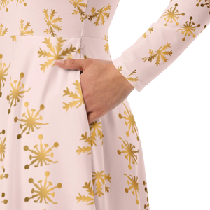 Snowflake Print Long Sleeve Midi Dress - Winter - Dipaliz - Dresses - Xs