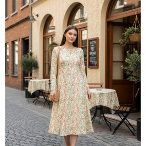 Dipaliz Vines Long Sleeve Midi Dress with Pockets - Dresses - Xs