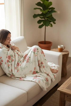 Floral Velveteen Blanket Mockup