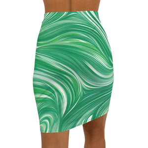 Green Wavy Mini Skirt - Women’s Pencil Fit - Dipaliz - Skirts - Xs