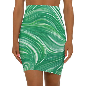 Green Wavy Mini Skirt - Women’s Pencil Fit - Dipaliz - Skirts - Xs
