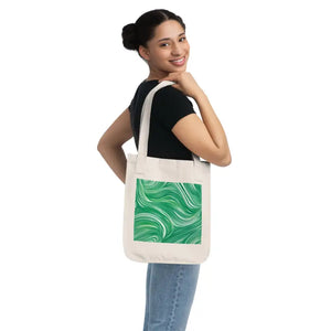 Canvas Tote Bag Wavy Pattern Green Eco Style - Dipaliz - Bags