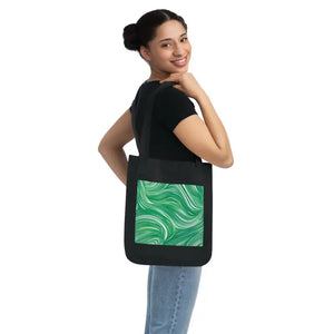 Canvas Tote Bag Wavy Pattern Green Eco Style - Dipaliz - Bags