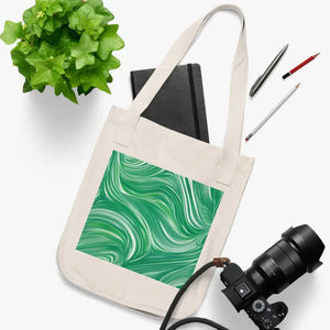 Canvas Tote Bag Wavy Pattern Green Eco Style - Dipaliz - one Size / Natural - Bags