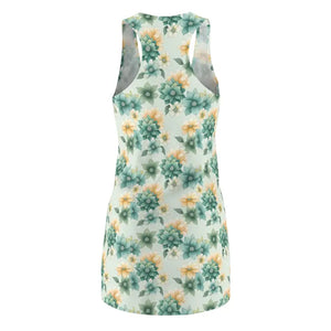 Racerback Dress Yellow Flowers Teal Print Bold Style Dipaliz - Dresses