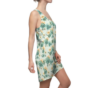 Racerback Dress Yellow Flowers Teal Print Bold Style Dipaliz - Dresses