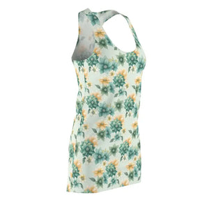 Racerback Dress Yellow Flowers Teal Print Bold Style Dipaliz - Dresses