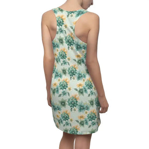Racerback Dress Yellow Flowers Teal Print Bold Style Dipaliz - Dresses